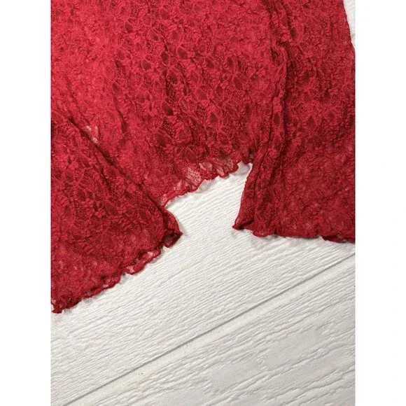 Thirty Thirty LA Red Lace Ruffle Tie Front Top Bell Sleeve Sheer Coquette NWT - Picture 11 of 15